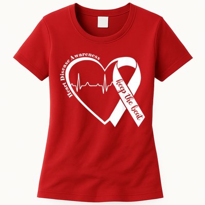Heart Health Heart Disease Awareness Heartbeat Chd Wear Red Womens T-Shirt