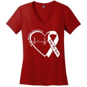 Heart Health Heart Disease Awareness Heartbeat Chd Wear Red Women's V-Neck T-Shirt