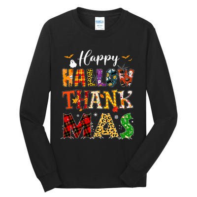 Holiday Happy Hallowthanksmas Christmas Thanksgiving Family Tall Long Sleeve T-Shirt