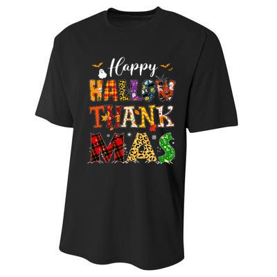 Holiday Happy Hallowthanksmas Christmas Thanksgiving Family Performance Sprint T-Shirt