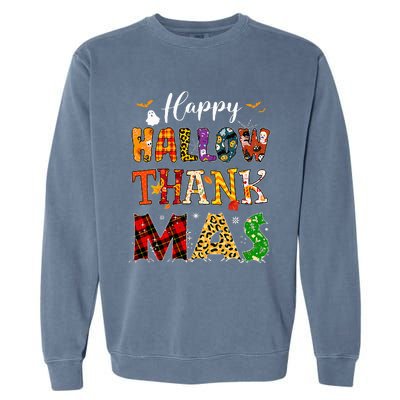 Holiday Happy Hallowthanksmas Christmas Thanksgiving Family Garment-Dyed Sweatshirt