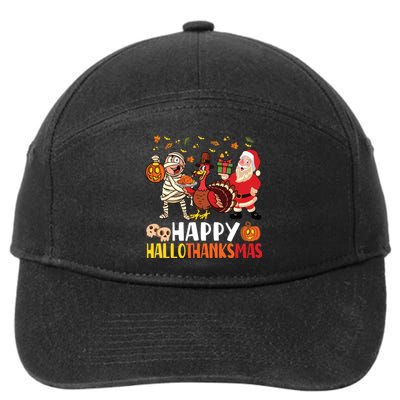 Happy Hallothanksmas Halloween Thanksgiving Christmas Day Long Sleeve 7-Panel Snapback Hat