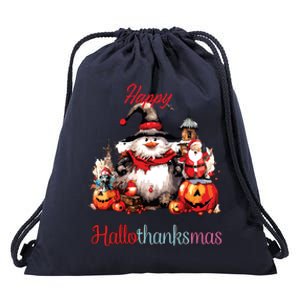 Happy Hallothanksmas Drawstring Bag