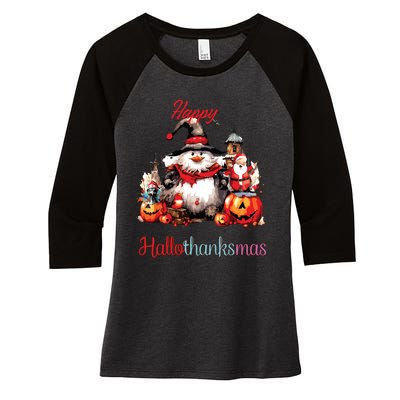 Happy Hallothanksmas Women's Tri-Blend 3/4-Sleeve Raglan Shirt