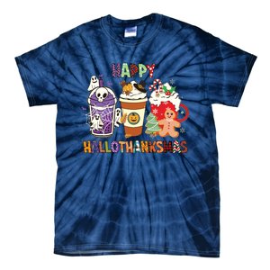 Happy Hallothanksmas Halloween Thanksgiving Christmas Design Tie-Dye T-Shirt