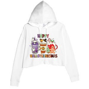 Happy Hallothanksmas Halloween Thanksgiving Christmas Design Crop Fleece Hoodie