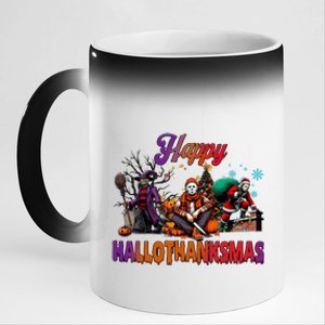 Happy Hallothanksmas Horror Characters Freddy Voorhees Christmas 11oz Black Color Changing Mug