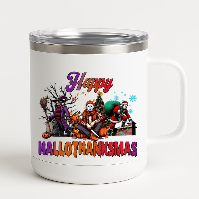 Happy Hallothanksmas Horror Characters Freddy Voorhees Christmas 12 oz Stainless Steel Tumbler Cup