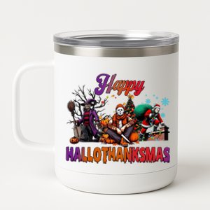 Happy Hallothanksmas Horror Characters Freddy Voorhees Christmas 12 oz Stainless Steel Tumbler Cup