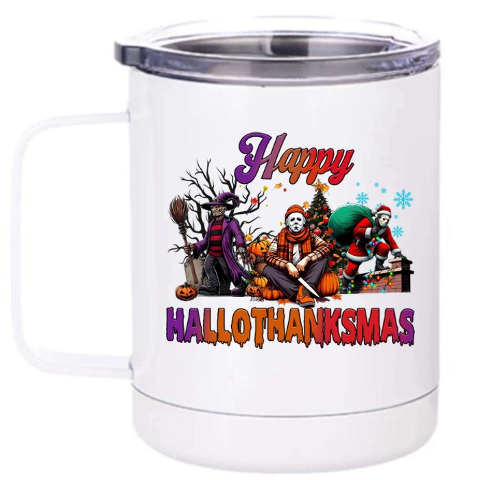 Happy Hallothanksmas Horror Characters Freddy Voorhees Christmas 12 oz Stainless Steel Tumbler Cup