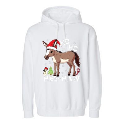 Ho Ho Hee Haw Donkey Christmas Pajama Funny Farmer Garment-Dyed Fleece Hoodie