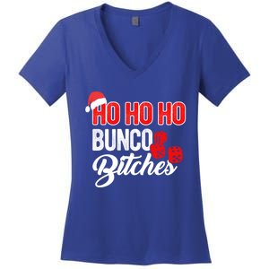 Ho Ho Ho Bunco Bitches Funny Sassy Bunco Christmas Saying Gift Women's V-Neck T-Shirt