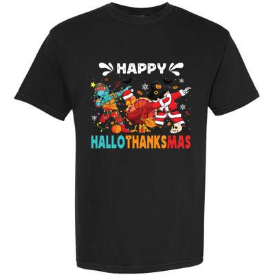 Happy Hallothanksmas Halloween Thanksgiving Christmas Garment-Dyed Heavyweight T-Shirt