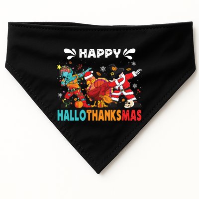 Happy Hallothanksmas Halloween Thanksgiving Christmas USA-Made Doggie Bandana