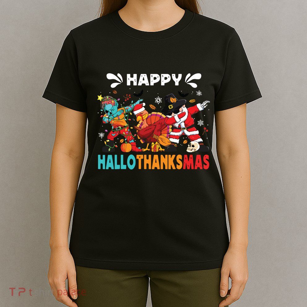 Happy Hallothanksmas Halloween Thanksgiving Christmas T-Shirt