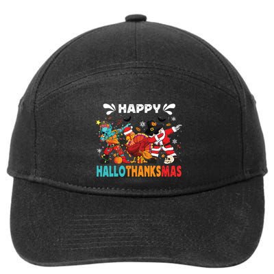 Happy Hallothanksmas Halloween Thanksgiving Christmas 7-Panel Snapback Hat