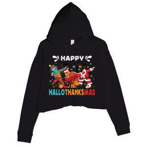 Happy Hallothanksmas Halloween Thanksgiving Christmas Crop Fleece Hoodie