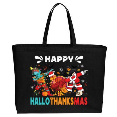 Happy Hallothanksmas Halloween Thanksgiving Christmas Cotton Canvas Jumbo Tote