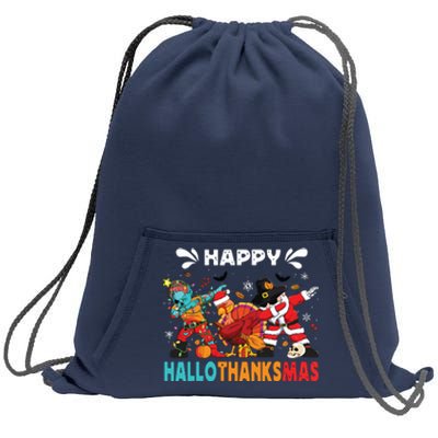 Happy Hallothanksmas Halloween Thanksgiving Christmas Sweatshirt Cinch Pack Bag