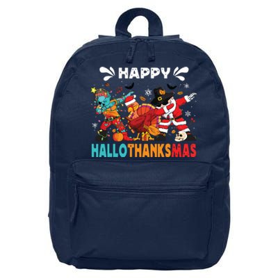 Happy Hallothanksmas Halloween Thanksgiving Christmas 16 in Basic Backpack