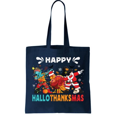 Happy Hallothanksmas Halloween Thanksgiving Christmas Tote Bag