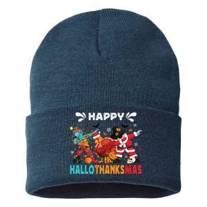 Happy Hallothanksmas Halloween Thanksgiving Christmas Sustainable Knit Beanie