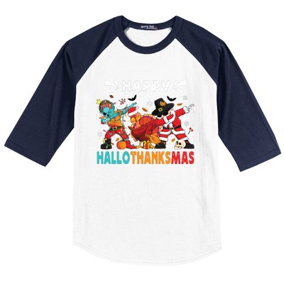 Happy Hallothanksmas Halloween Thanksgiving Christmas Baseball Sleeve Shirt