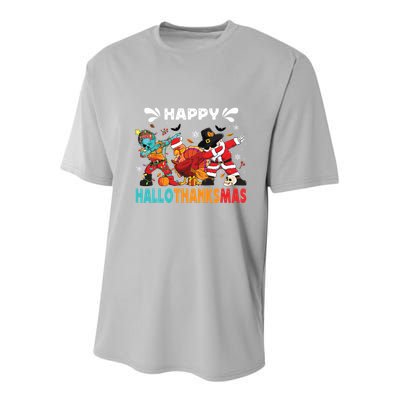 Happy Hallothanksmas Halloween Thanksgiving Christmas Youth Performance Sprint T-Shirt