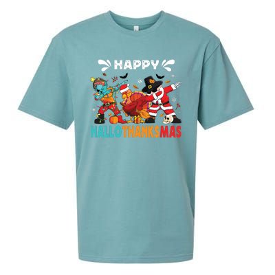 Happy Hallothanksmas Halloween Thanksgiving Christmas Sueded Cloud Jersey T-Shirt