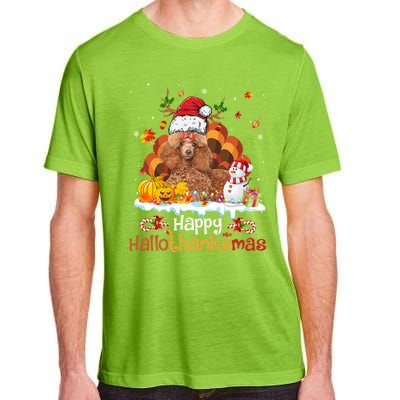 Happy Hallothanksmas Halloween Thanksgiving Christmas Poodle Gift Adult ChromaSoft Performance T-Shirt