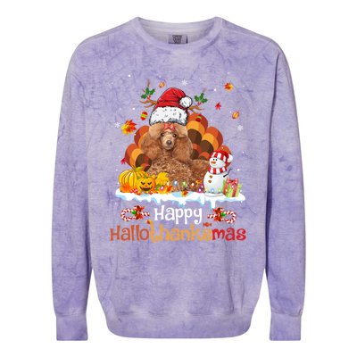 Happy Hallothanksmas Halloween Thanksgiving Christmas Poodle Gift Colorblast Crewneck Sweatshirt