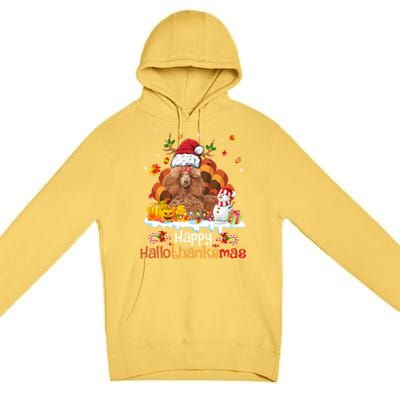 Happy Hallothanksmas Halloween Thanksgiving Christmas Poodle Gift Premium Pullover Hoodie