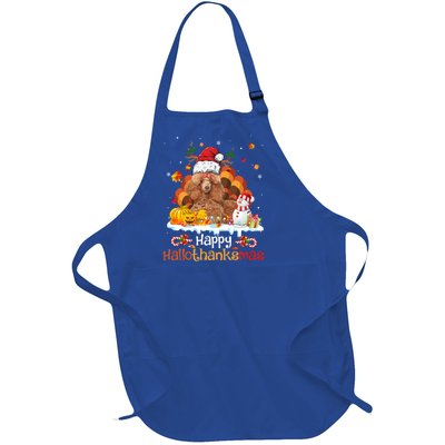 Happy Hallothanksmas Halloween Thanksgiving Christmas Poodle Gift Full-Length Apron With Pockets