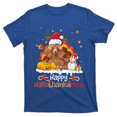 Happy Hallothanksmas Halloween Thanksgiving Christmas Poodle Gift T-Shirt