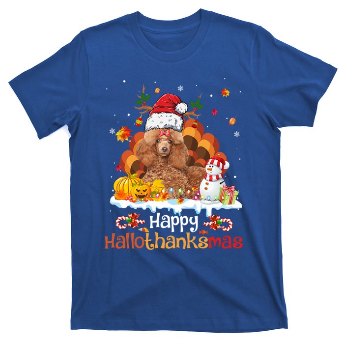 Happy Hallothanksmas Halloween Thanksgiving Christmas Poodle Gift T-Shirt