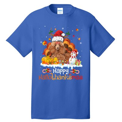 Happy Hallothanksmas Halloween Thanksgiving Christmas Poodle Gift Tall T-Shirt