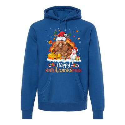 Happy Hallothanksmas Halloween Thanksgiving Christmas Poodle Gift Premium Hoodie