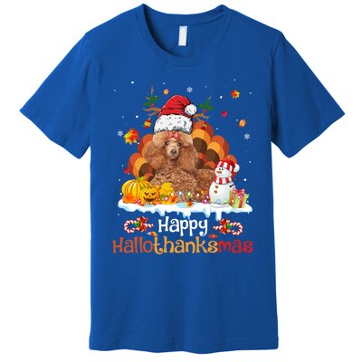 Happy Hallothanksmas Halloween Thanksgiving Christmas Poodle Gift Premium T-Shirt