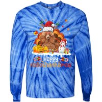 Happy Hallothanksmas Halloween Thanksgiving Christmas Poodle Gift Tie-Dye Long Sleeve Shirt