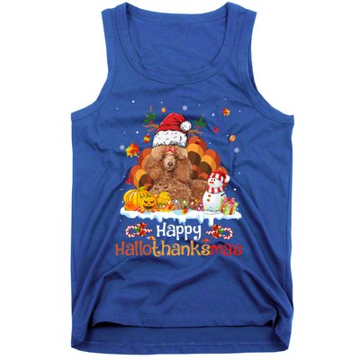 Happy Hallothanksmas Halloween Thanksgiving Christmas Poodle Gift Tank Top