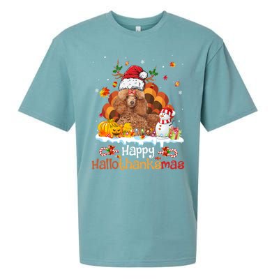 Happy Hallothanksmas Halloween Thanksgiving Christmas Poodle Gift Sueded Cloud Jersey T-Shirt