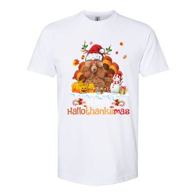 Happy Hallothanksmas Halloween Thanksgiving Christmas Poodle Gift Softstyle CVC T-Shirt