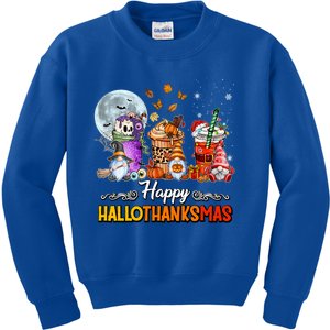 Happy Hallothanksmas Halloween Thanksgiving Christmas Funny Gift Great Gift Kids Sweatshirt