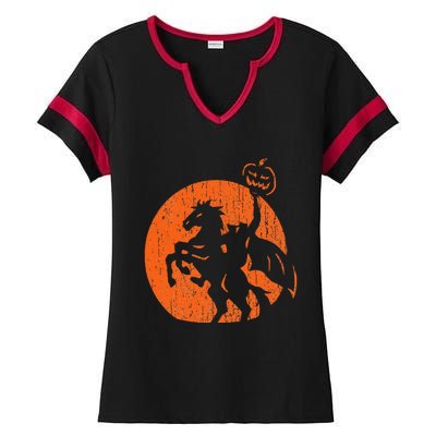 Halloween Headless Horseman Folklore Pumpkin JackOLantern Ladies Halftime Notch Neck Tee