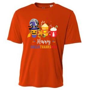 Halloween Happy Hallothanksmas Coffee Latte Thanksgiving Cooling Performance Crew T-Shirt