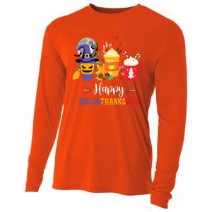 Halloween Happy Hallothanksmas Coffee Latte Thanksgiving Cooling Performance Long Sleeve Crew