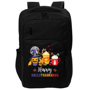 Halloween Happy Hallothanksmas Coffee Latte Thanksgiving Impact Tech Backpack