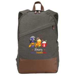 Halloween Happy Hallothanksmas Coffee Latte Thanksgiving Cotton Canvas Backpack