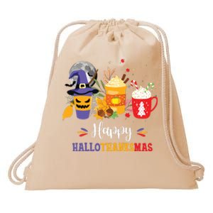 Halloween Happy Hallothanksmas Coffee Latte Thanksgiving Drawstring Bag