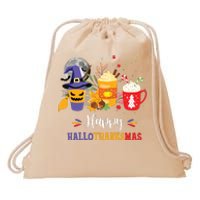 Halloween Happy Hallothanksmas Coffee Latte Thanksgiving Drawstring Bag